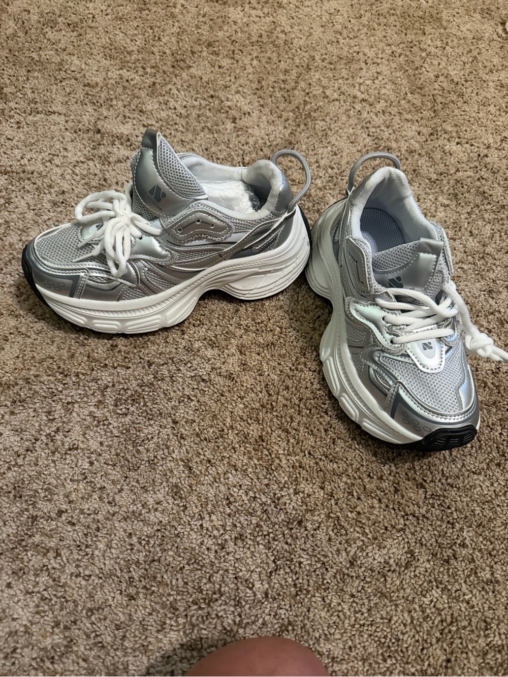 Women’s size 6 Silver Chunky Athletic Sneakers - Comfort Lace-Up